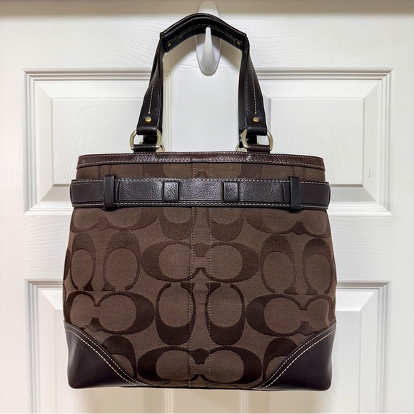 Coach Hampton Signature Patchwork Tote & Matching Wristlet Brown Python Stripe - Picture 6 of 14